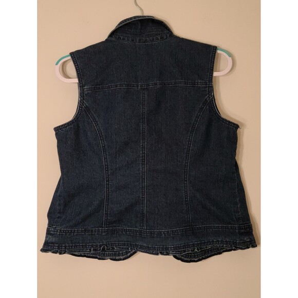 OSO Casuals Womens Sleeveless Denim Jacket Vest M Blue Ruffles Collared Pockets - Picture 2 of 3